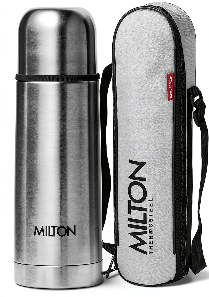 Milton Flask 350 stainless steel bottle showing flip lid and sleek design
