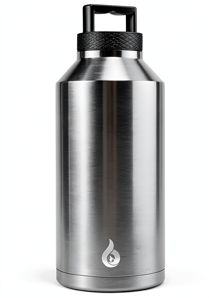 BJPKPK insulated water bottle in stainless steel on a table
