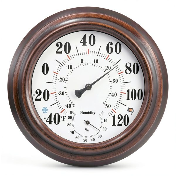 Generic Analog Thermometer Hygrometer Bronze Outdoor Indoor-0