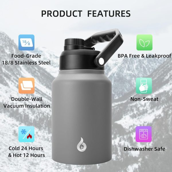 BJPKPK Insulated Water Bottle Stainless Steel 64oz Gray-2