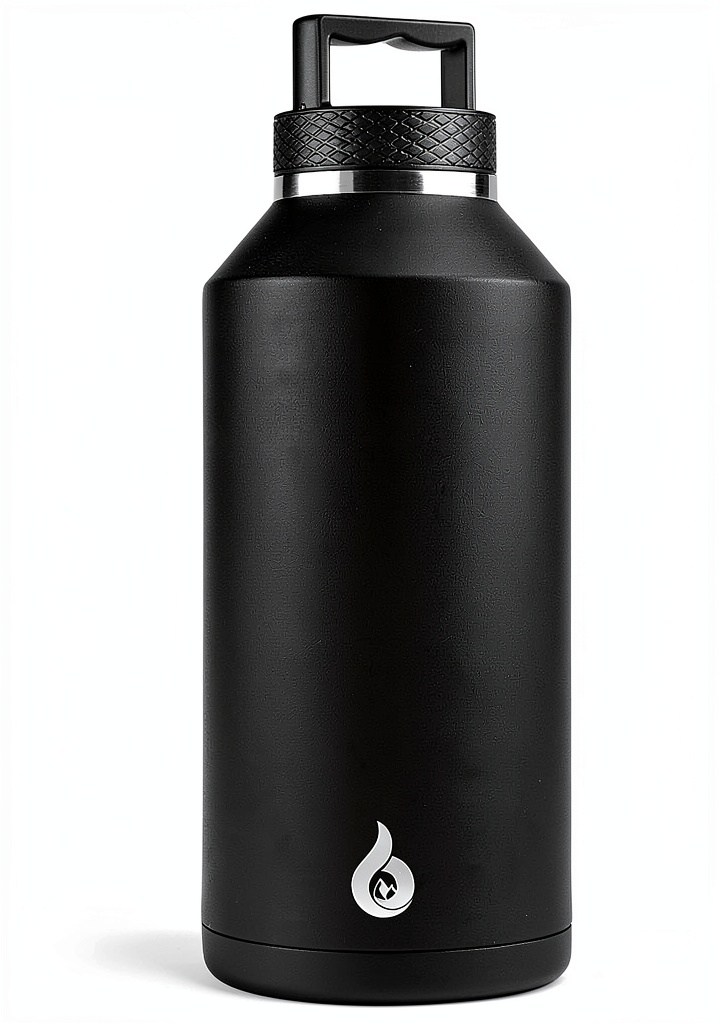 BJPKPK insulated water bottle in black on a table