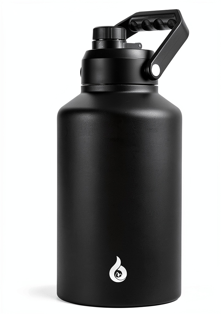 BJPKPK insulated water bottle showing double-wall construction and loop cap