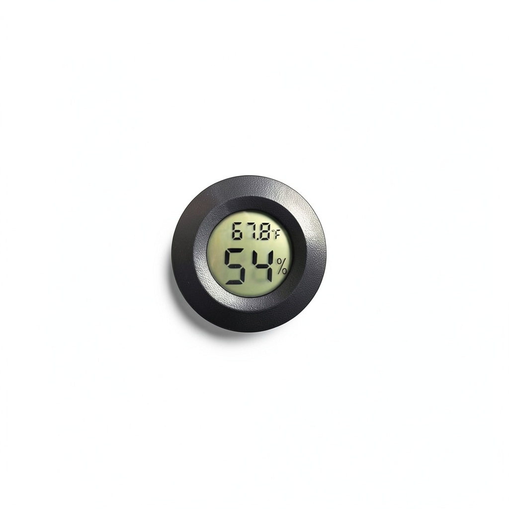 Thermohygrometer attached inside a hermit crab terrarium